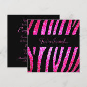 Aangepaste roze glitter zebra stripe uitnodiging (Voorkant / Achterkant)
