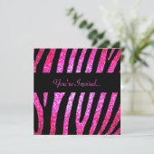 Aangepaste roze glitter zebra stripe uitnodiging (Staand voorkant)