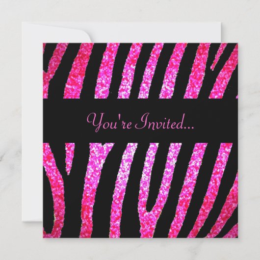 Aangepaste roze glitter zebra stripe uitnodiging (Voorkant)