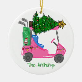 Aangepaste Roze Golfkar Santa Golf BagChristmas Tr Keramisch Ornament
