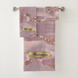 Aangepaste Roze Goud Witte Diamant Glitter Monogra Bad Handdoek