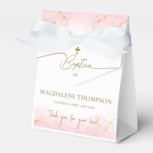 Aangepaste Roze Gouden Kruis Dank u Meisje Doop Bedankdoosjes (Voorkant Zijde)