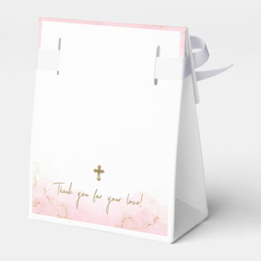 Aangepaste Roze Gouden Kruis Dank u Meisje Doop Bedankdoosjes (Achterkant)