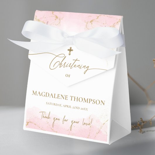 Aangepaste Roze Gouden Kruis Dank u Meisje Doop Bedankdoosjes