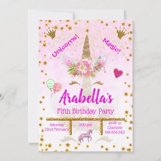 Aangepaste roze, gouden sterren kaart (Voorkant)