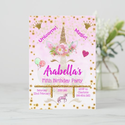 Aangepaste roze, gouden sterren kaart (Staand voorkant)