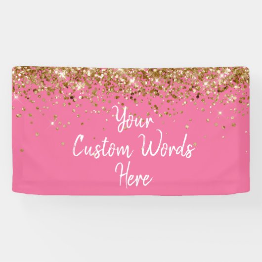 Aangepaste Roze & Gouden Verjaardagsfeestje Fotoho Spandoek (Horizontaal)