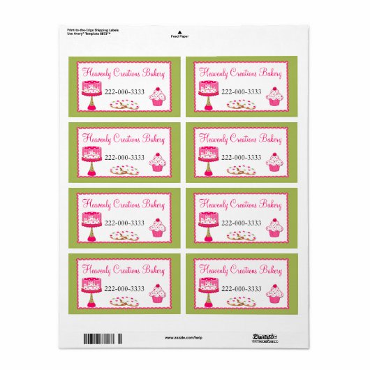 Aangepaste roze & groene bakkerij label (Full Sheet)