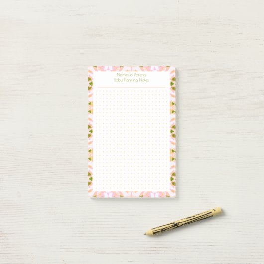Aangepaste Roze Groene Dot Grid Nieuwe Baby Plann Post-it® Notes (Op bureau)
