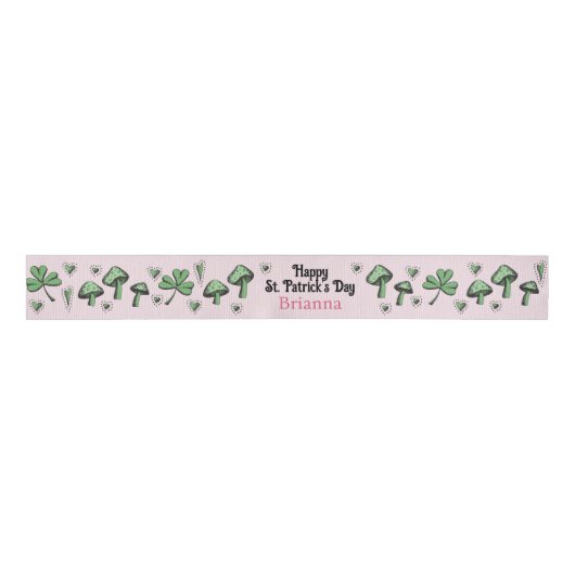 Aangepaste Roze & Groene Shamrock Hart & Paddensto Grosgrain Lint (Voorkant)