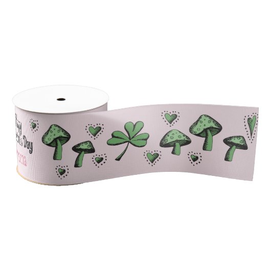 Aangepaste Roze & Groene Shamrock Hart & Paddensto Grosgrain Lint (Spoel)