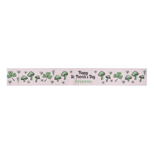 Aangepaste Roze & Groene Shamrock Hart & Paddensto Grosgrain Lint (Voorkant)
