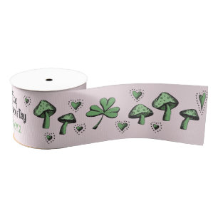 Aangepaste Roze & Groene Shamrock Hart & Paddensto Grosgrain Lint