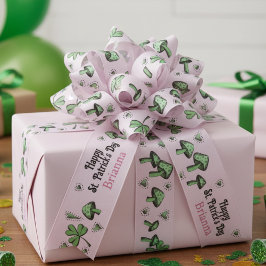 Aangepaste Roze & Groene Shamrock Hart & Paddensto Grosgrain Lint