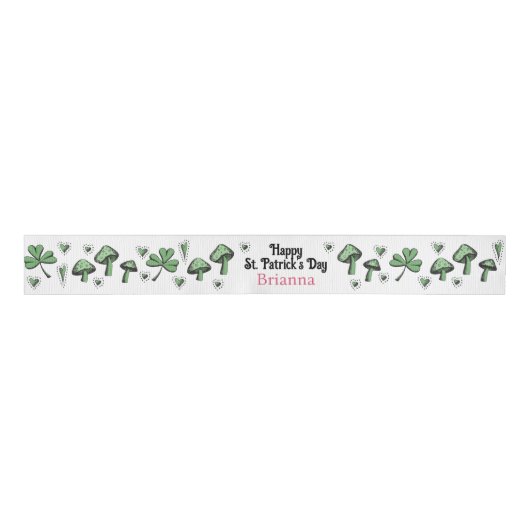 Aangepaste Roze & Groene Shamrock Hart & Paddensto Grosgrain Lint (Voorkant)