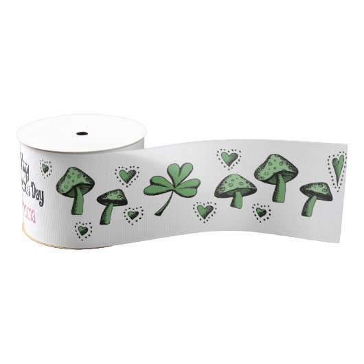 Aangepaste Roze & Groene Shamrock Hart & Paddensto Grosgrain Lint (Spoel)