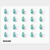 Aangepaste Roze Groene Waterverf Bloem Bruiloft Fe Ronde Sticker (Vel)
