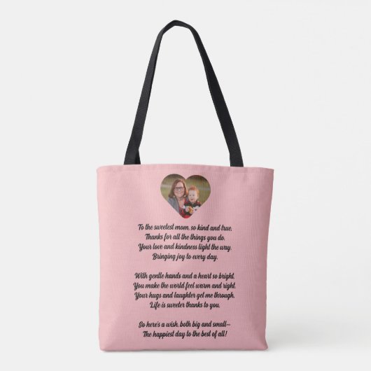 Aangepaste Roze Hart Vorm Familie Fotocollage Tote Bag (Achterkant)
