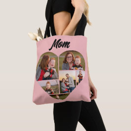 Aangepaste Roze Hart Vorm Familie Fotocollage Tote Bag