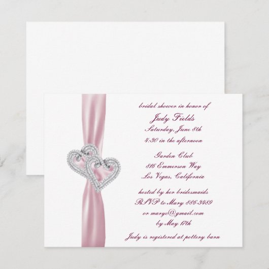 Aangepaste roze harten bruids douche uitnodiging (Voorkant / Achterkant)