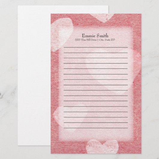 Aangepaste roze harten Waterverf Briefpapier (Voorkant / Achterkant)