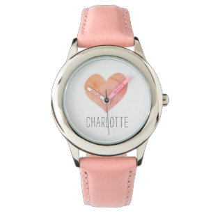 Aangepaste roze hartnaam horloge