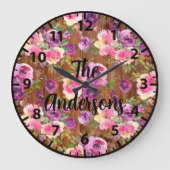 Aangepaste roze houten bloemen Roze en Paarse Roze Grote Klok (Voorkant)