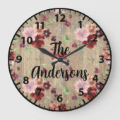 Aangepaste roze houten bloemen Roze en Paarse Roze Grote Klok (Voorkant)