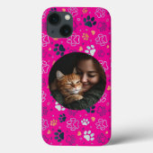 Aangepaste Roze iPhone Case met Foto & Paw Print (Achterkant)