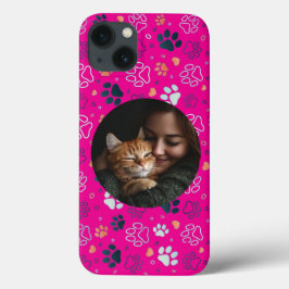 Aangepaste Roze iPhone Case met Foto & Paw Print