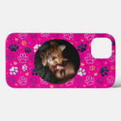Aangepaste Roze iPhone Case met Foto & Paw Print (Achterkant (horizontaal))