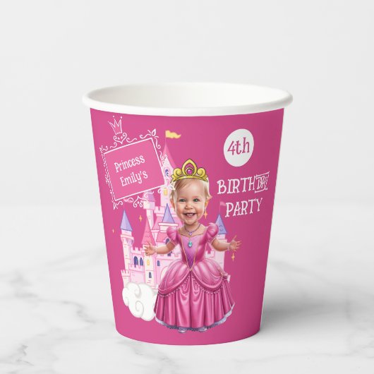 Aangepaste Roze Kasteel en Prinses Papieren Bekers (Achterkant)