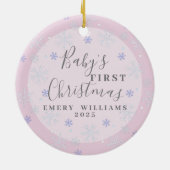 Aangepaste Roze Keepsake Foto Baby's Eerste Kerstm Keramisch Ornament (Achterkant)