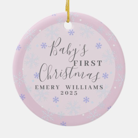 Aangepaste Roze Keepsake Foto Baby's Eerste Kerstm Keramisch Ornament (Achterkant)