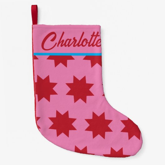 Aangepaste Roze Kerstmis Kous met Sterren Kleine Kerstsok (Voorkant)