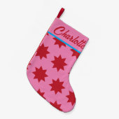Aangepaste Roze Kerstmis Kous met Sterren Kleine Kerstsok (Voorkant (Hangend))