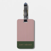 Aangepaste roze Khaki Gold Stripe Elegant Bagagelabel (Achterkant verticaal)