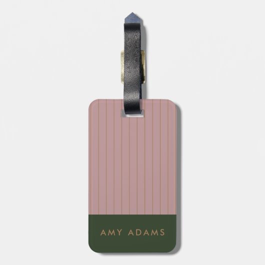 Aangepaste roze Khaki Gold Stripe Elegant Bagagelabel (Achterkant verticaal)