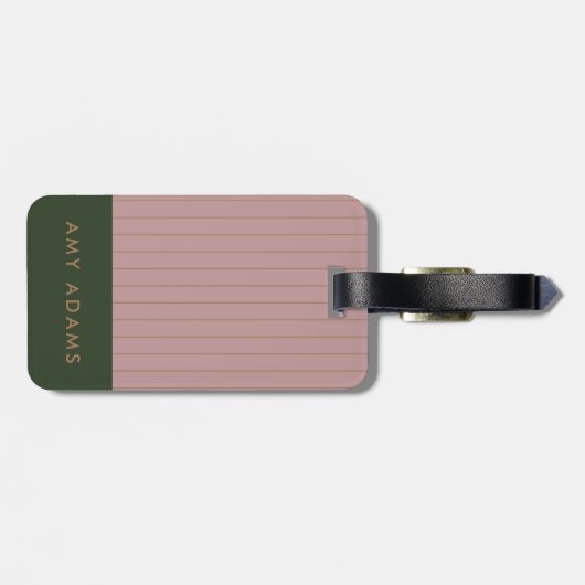 Aangepaste roze Khaki Gold Stripe Elegant Bagagelabel (Achterkant horizontaal)