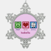 Aangepaste roze Koe bevestigen Tin Sneeuwvlok Ornament (Voorkant)