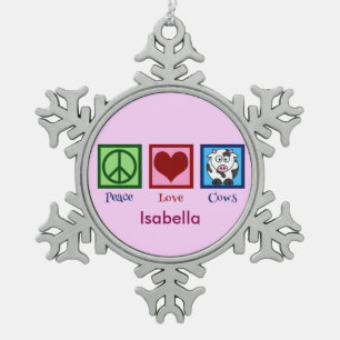 Aangepaste roze Koe bevestigen Tin Sneeuwvlok Ornament