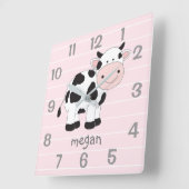 Aangepaste roze Koe Nursery Wall klok (Hoek)