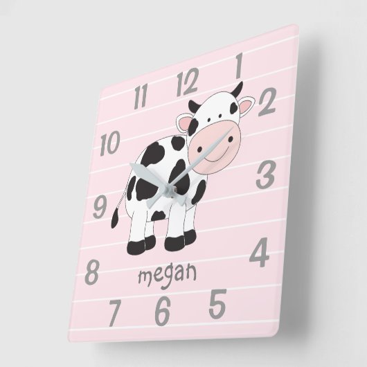 Aangepaste roze Koe Nursery Wall klok (Hoek)