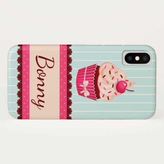Aangepaste roze koekjesmint blauwe achtergrond Case-Mate iPhone case (Achterkant (horizontaal))