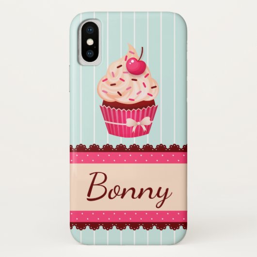 Aangepaste roze koekjesmint blauwe achtergrond Case-Mate iPhone case (Achterkant)