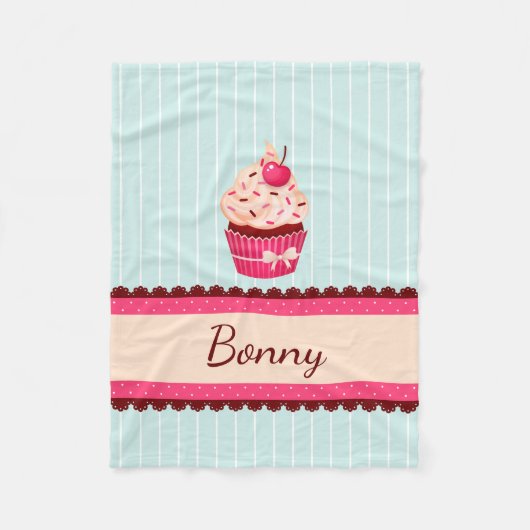 Aangepaste roze koekjesmint blauwe achtergrond fleece deken (Voorkant)