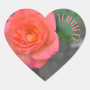 Aangepaste roze koraal Roos Vloeren tuin Hart Sticker