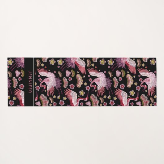 Aangepaste roze kraanvogel en bloempatroon yogamat (Achterkant (horizontaal))