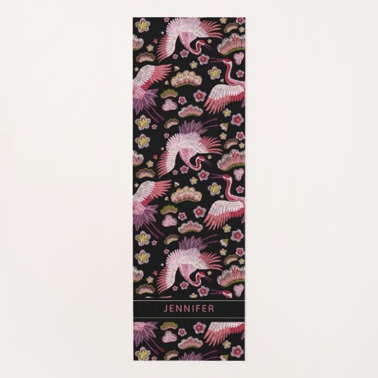 Aangepaste roze kraanvogel en bloempatroon yogamat (Voorkant)