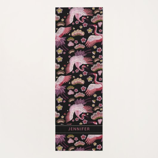 Aangepaste roze kraanvogel en bloempatroon yogamat (Achterkant)